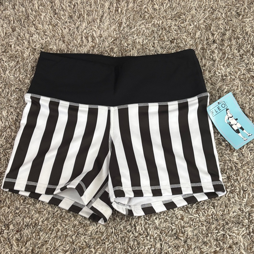 Fleo Women's Athletic Shorts in Black and White Stripes - Picture 2 of 2